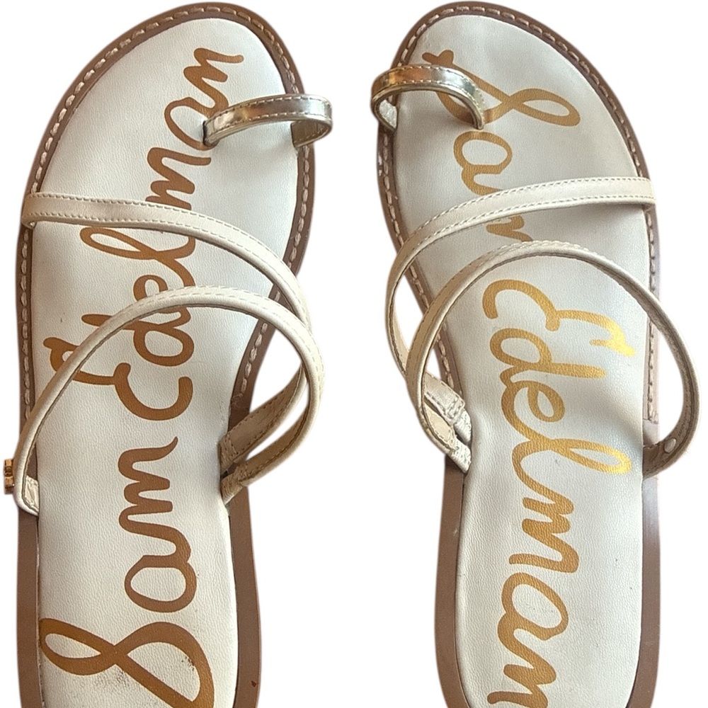 Sam Edelman Harlyn Loop Gold and Cream Strappy Sandals 6